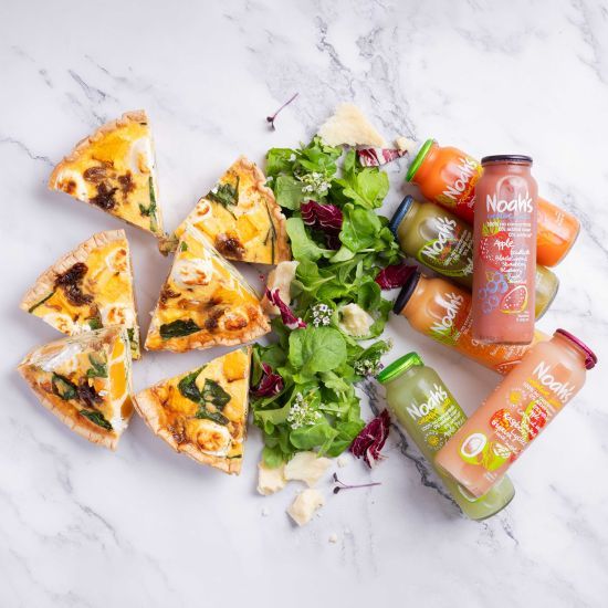 Homemade Large Quiche And Salad Lunch With Noahs Juice (1 Whole Quiche Serves Portions) 