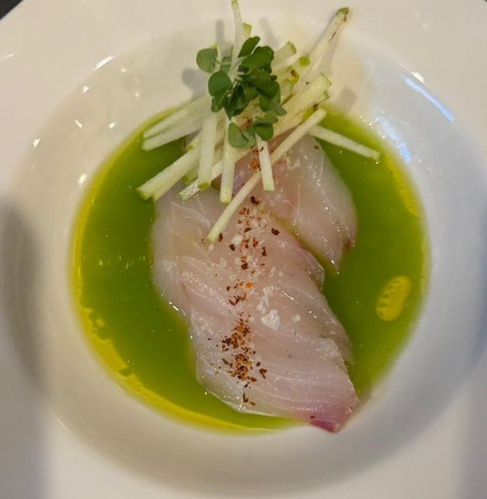 Starter - Kingfish Crudo, Green Apple Gaspacho.