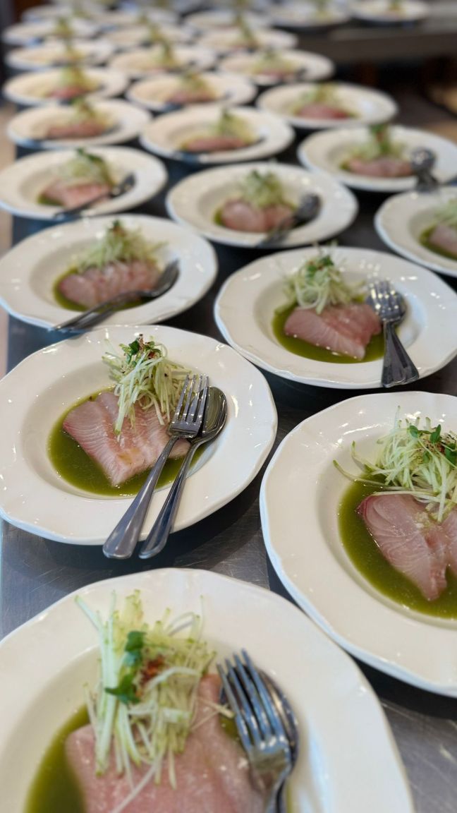 Starter - Kingfish Crudo, Green Apple Gaspacho.