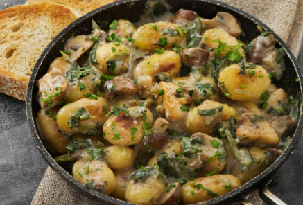 Vegetarian Gnocchi with Spinach and Mushroom Butter Sauce