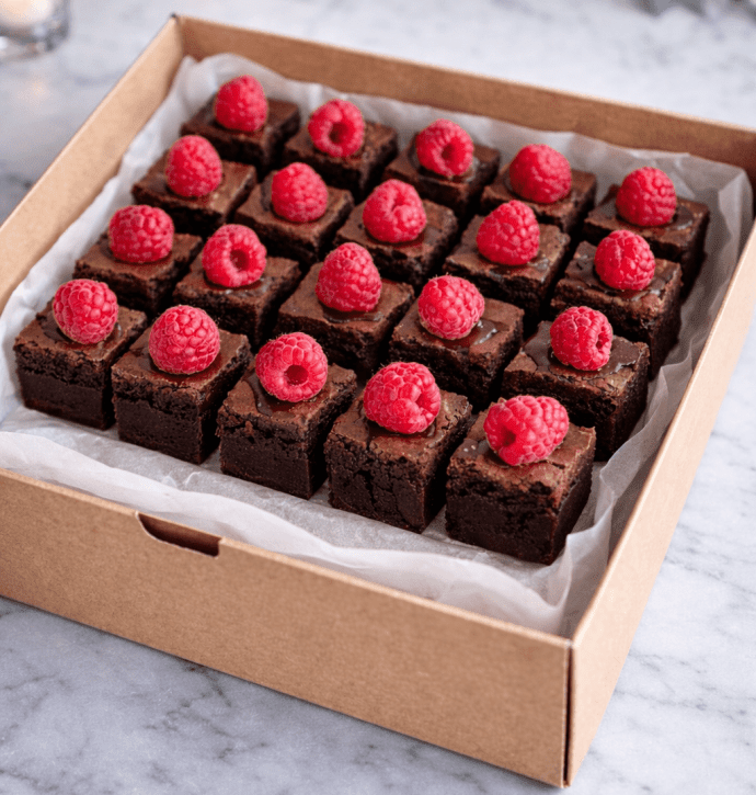 Mini Brownie Bites with Chocolate Ganache & Raspberry