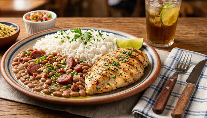 Grilled Chicken with Rice and Breans