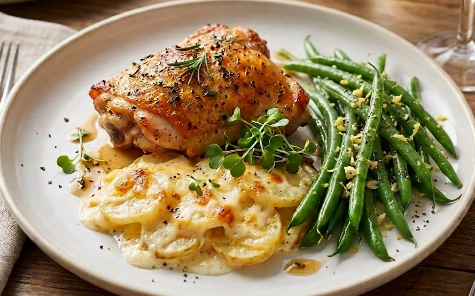 Roast Chicken  Thigh with Potato Gratin