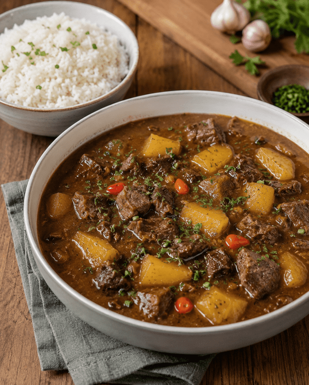 Slow-Braised Beef with Cassava & Rice