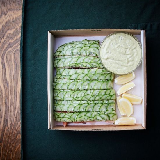 Main Course - Perfectly Poached Salmon Fillet with Cucumber Scales price per 150g portion