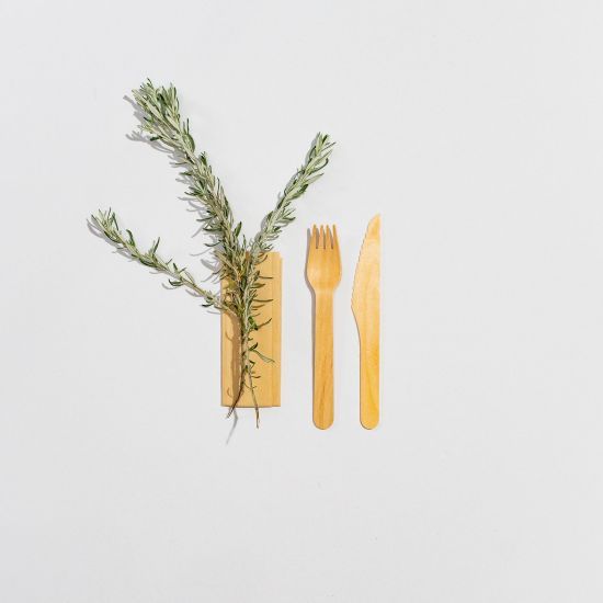Bio Cutlery (Wood Knife, Fork + Napkin Set)