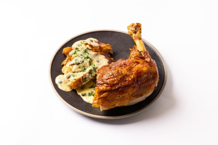 Carved turkey with parsley and caper velouté 