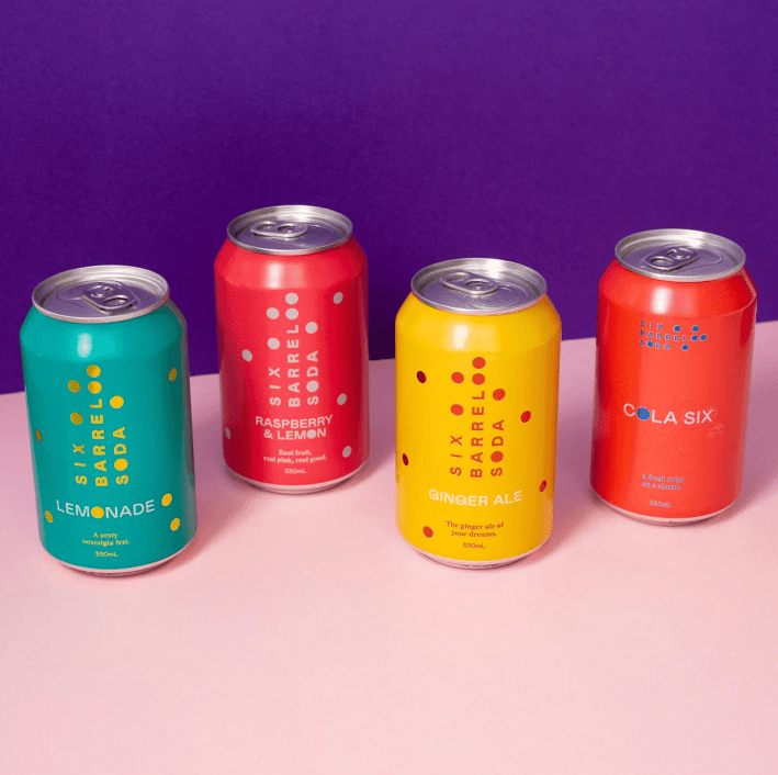 Selection of six barrel sodas (per can)
