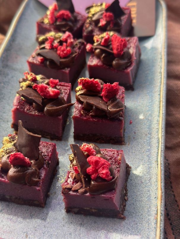 Black Doris Plum "cheese" cake slice