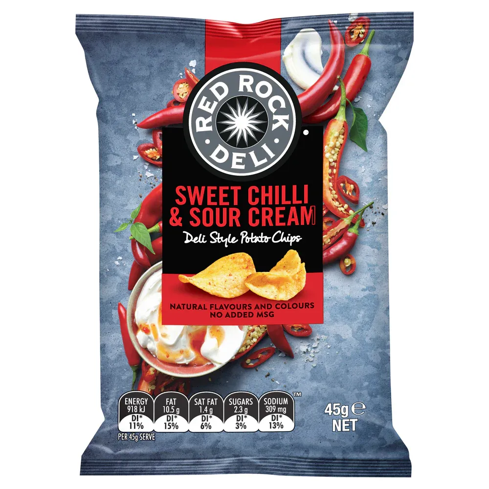 Red Rock Deli Sour Cream & Sweet Chilli Chips 45G Box 18 packets