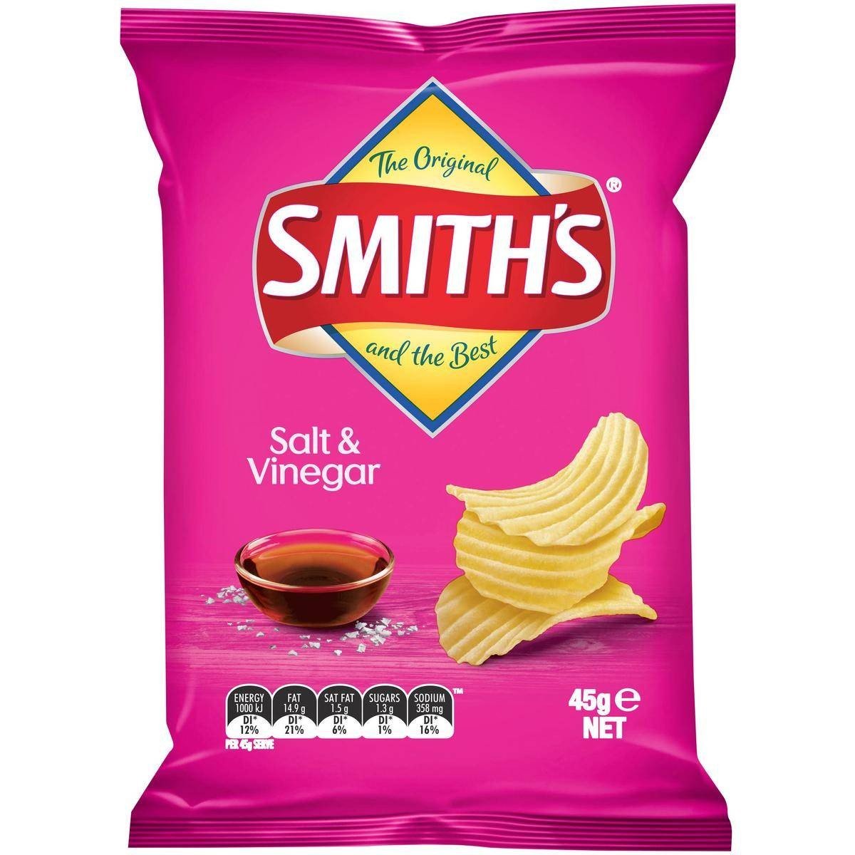 Salt & Vinegar Smith Chips 45G Box 18 packets 