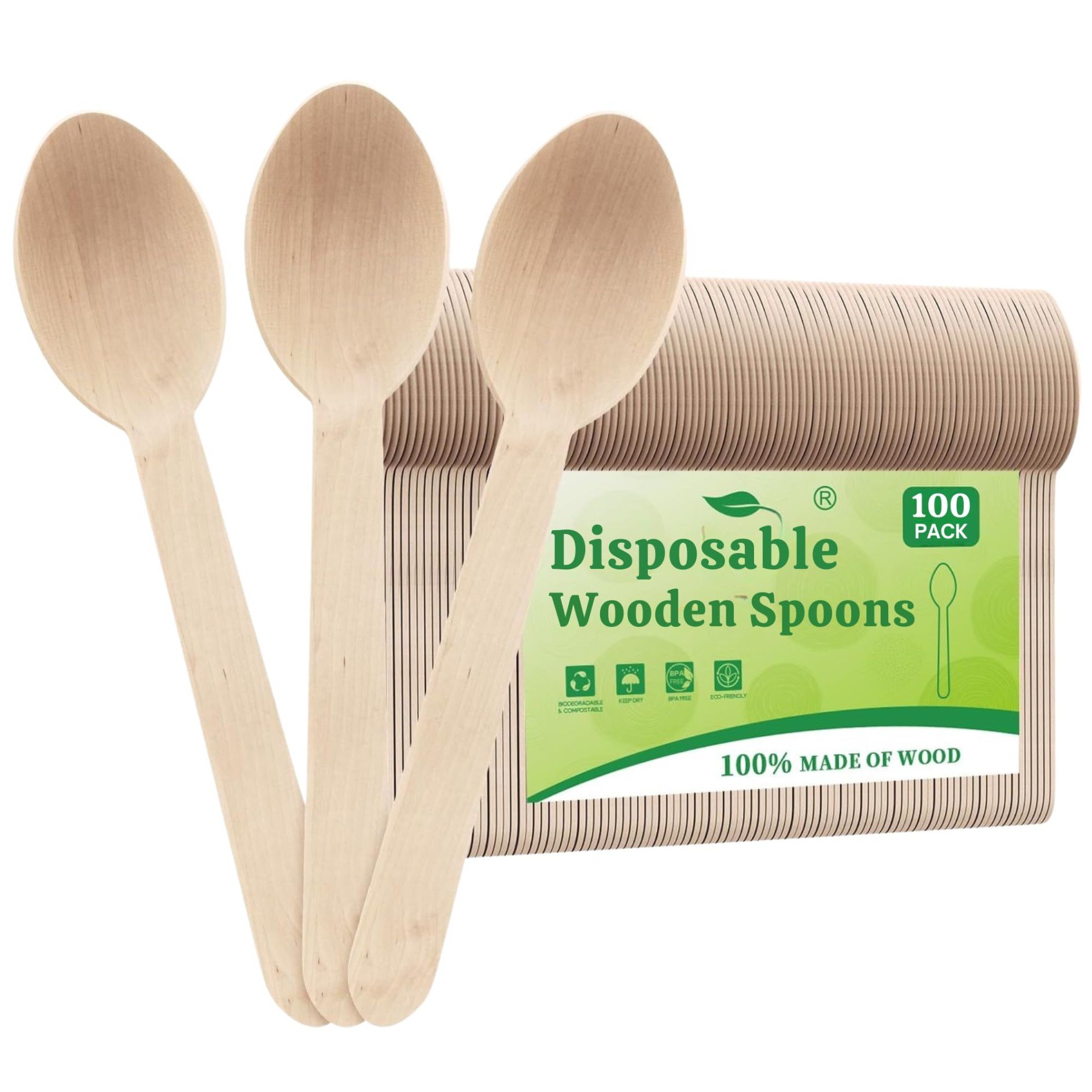 Disposable Wooden Spoons sleeve 100 pieces 