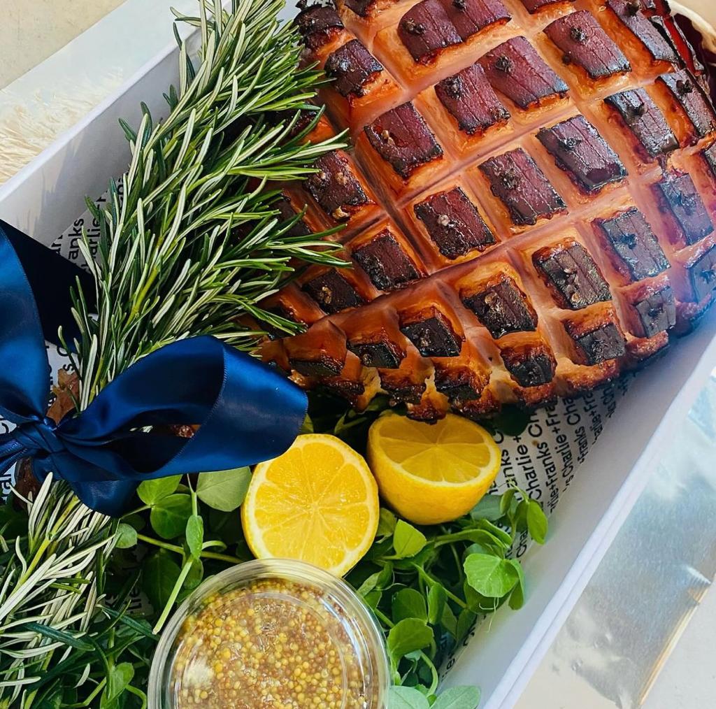 57kg Whole maple glazed ham with seeded mustard & miso soy dressing