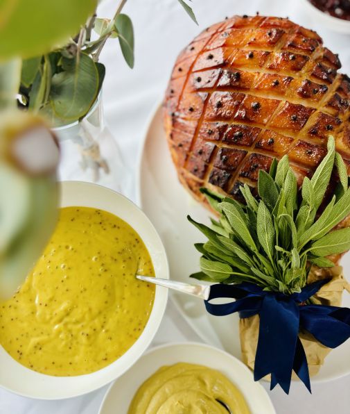 Christmas 5-7kg Whole Maple Glazed Ham with Cranberry Sauce, Honey Mustard and Dijon Mustard