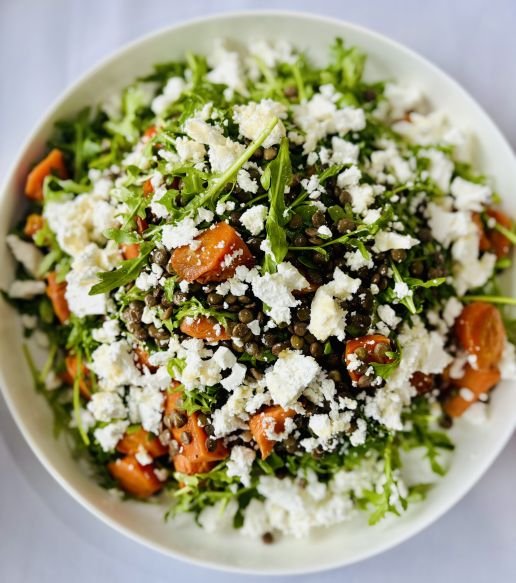 Christmas - Honey roasted carrots, lentil, rocket & feta salad with balsamic dressing