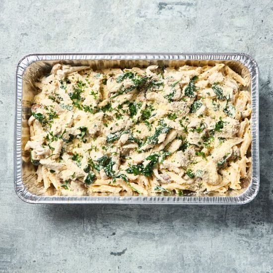 BUFFET/PASTA - Creamy Chicken, Mushroom & Spinach Penne (Serves 10-15) (Certified Halal Meat)