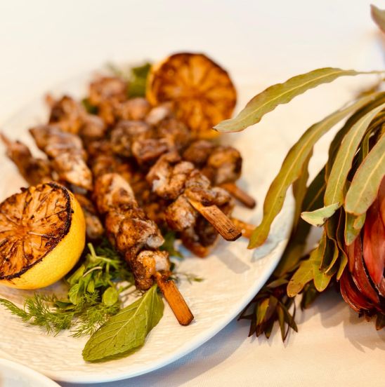 Native Grilled Chicken Skewers - marinated in lemon myrtle and bush herbs (Tray of 25)