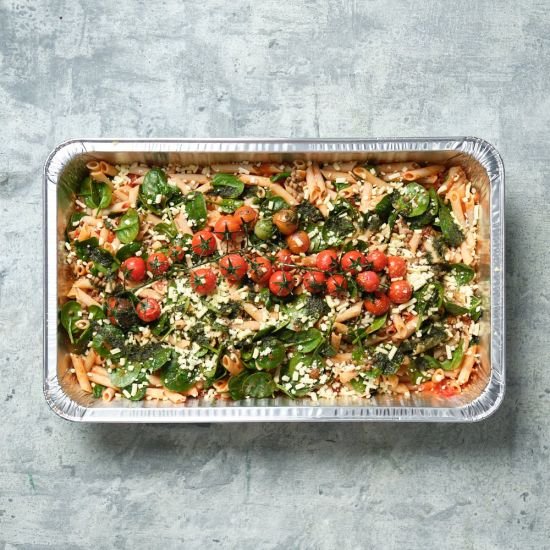 BUFFET - GF + VEGAN PASTA Chickpea, Lentil, Vine Tomatoes, Spinach + Vegan Cheese (Serves 10-15)