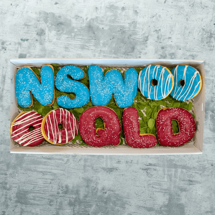 STATE OF ORIGIN - NSW VS QLD LETTER Large Donuts (Box of 12)