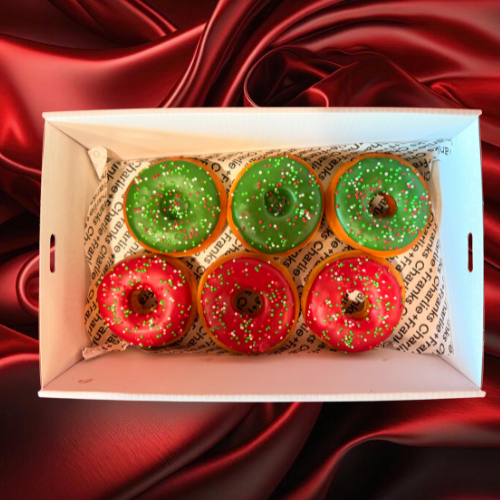 CHRISTMAS IN JULY - Small Iced Green + Red Sprinkle Donuts (Serves 6)