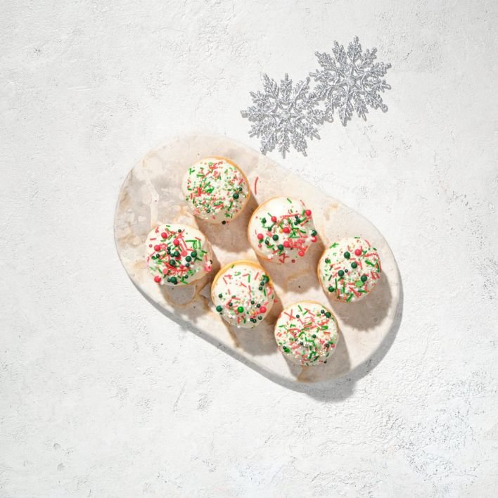 CHRISTMAS IN JULY - White Bauble Jam Filled Donuts (Serves 6)