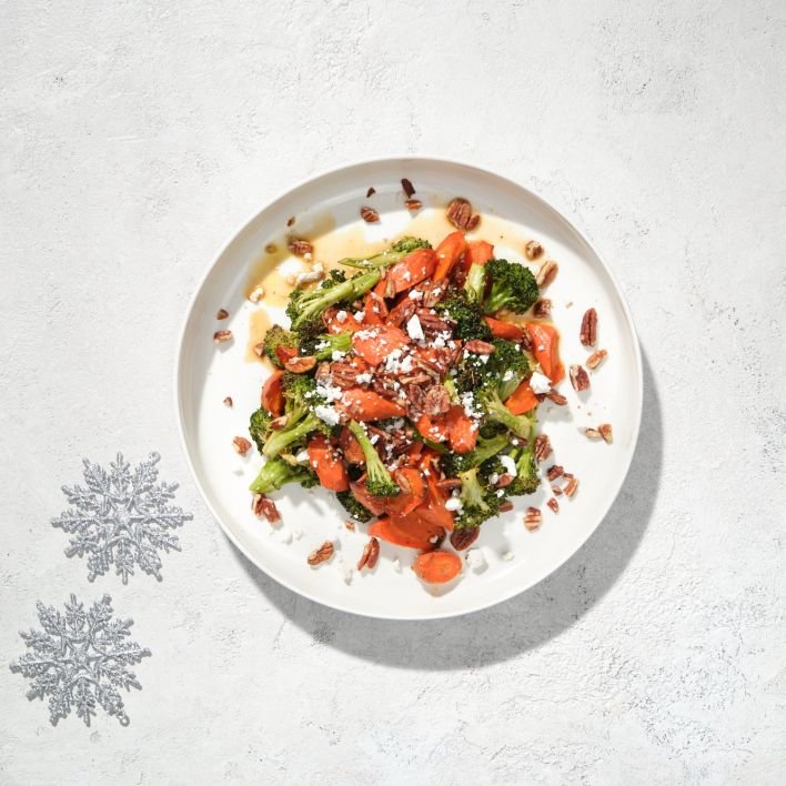 CHRISTAS IN JULY - Maple Glazed Carrots + Broccoli, Feta and Walnuts (Serves 6-8)