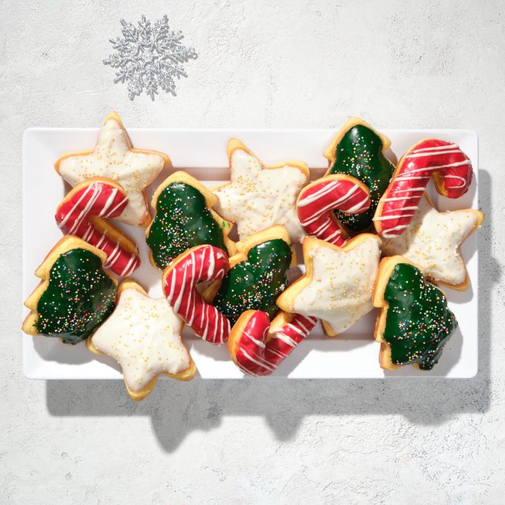 CHRISTMAS IN JULY - Candy Cane, Star, Xmas Tree Donut Box (15 pieces)