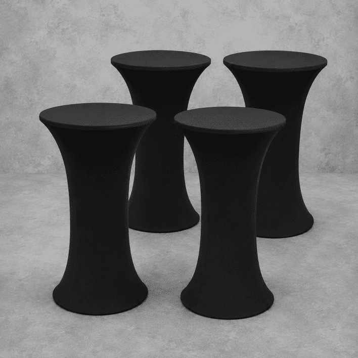 Equipment Hire - Black Cocktail Bar Table + Black Sleeve (Min Order 4)
