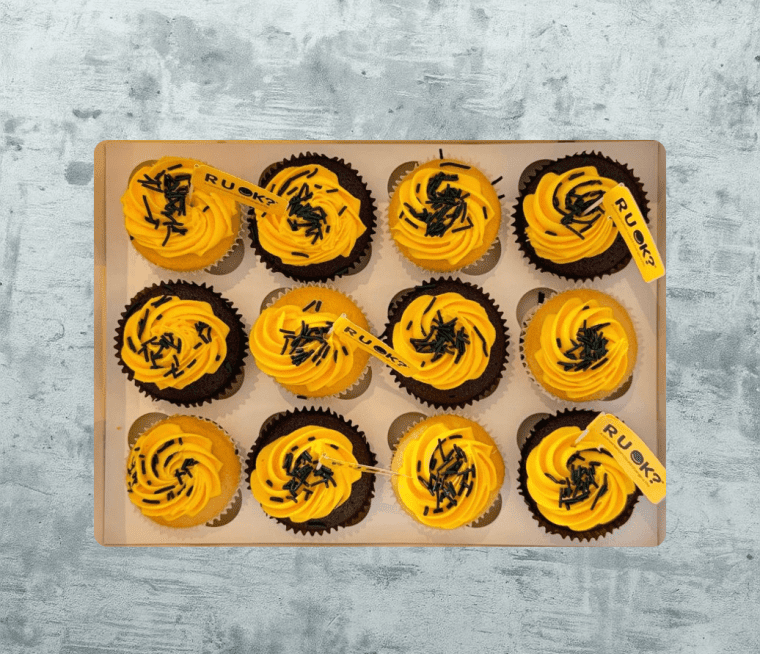 R U OK? Day - Cupcakes topped with Yellow Flag (Box of 12)