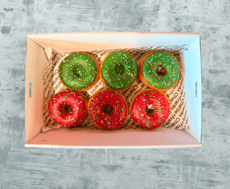 CHRISTMAS - Iced Green + Red Sprinkle Donuts (Serves 6)