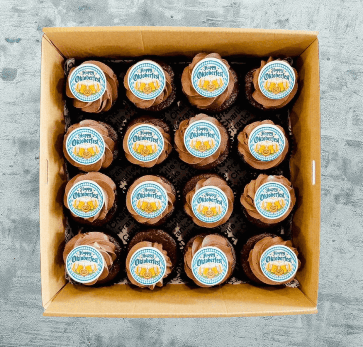 Oktoberfest - Double Chocolate Cupcake + "Happy Oktoberfest" toppers (Box of 16)