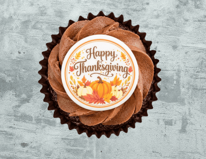Thanksgiving - Double Chocolate Cupcake + "Happy Thanksgiving" toppers (Box of 16)