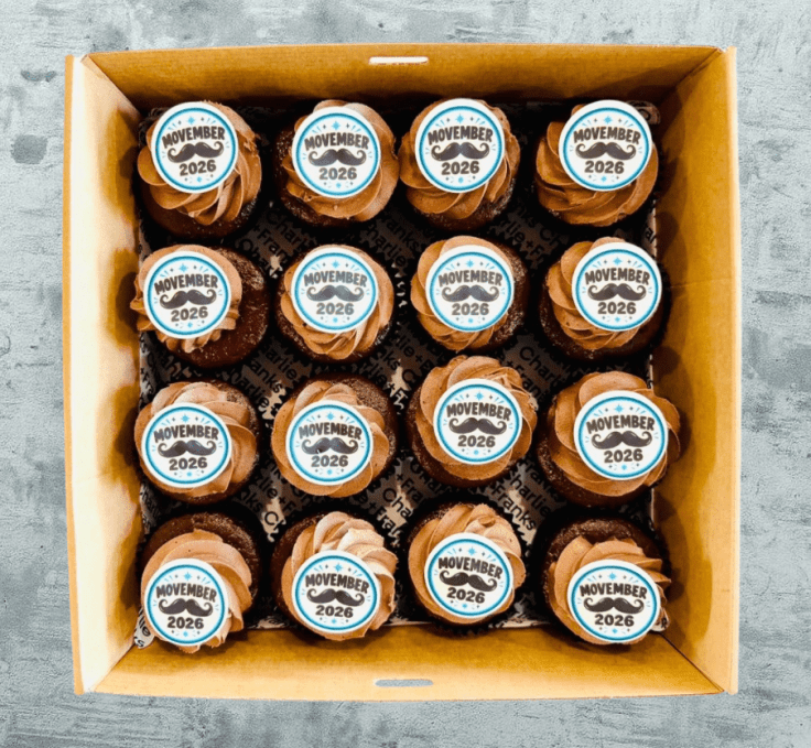 A Special Movember - Double Chocolate Cupcake + "Movember 2026" toppers (Box of 16) 