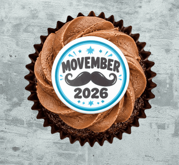 A Special Movember - Double Chocolate Cupcake + "Movember 2026" toppers (Box of 16) 