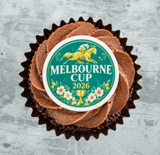 Melbourne Cup - Double Chocolate Cupcake + "Melbourne Cup 2026" toppers (Box of 16)