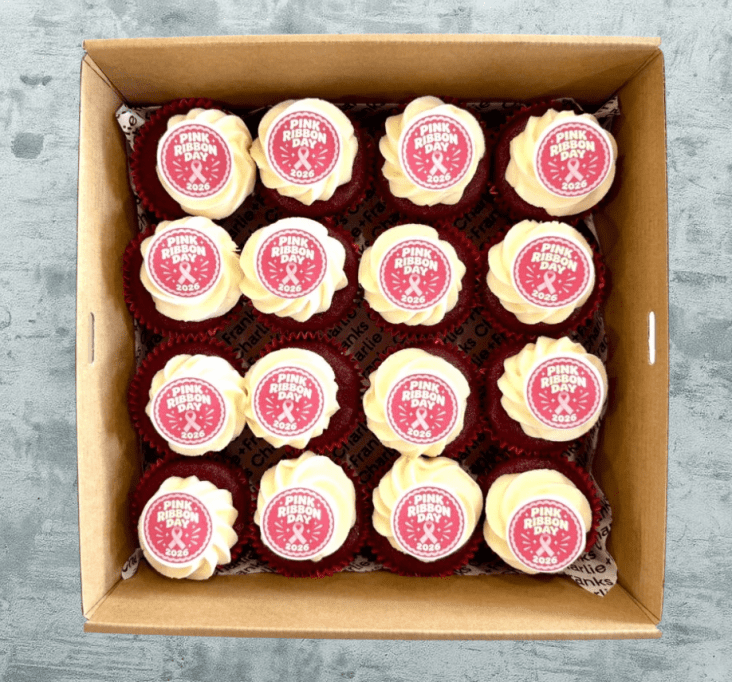 Pink Ribbon Day* - Red Velvet Cupcake + "Pink Ribbon Day 2026" toppers (Box of 16)