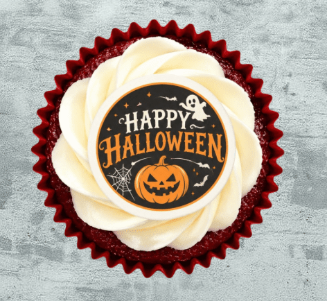 Halloween - Red Velvet Cupcake + "Happy Halloween" toppers (Box of 16)