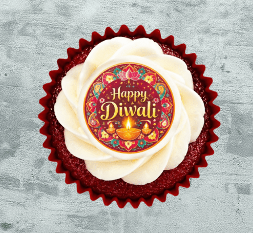 Diwali - Red Velvet Cupcake + "Happy Diwali" toppers (Box of 16)