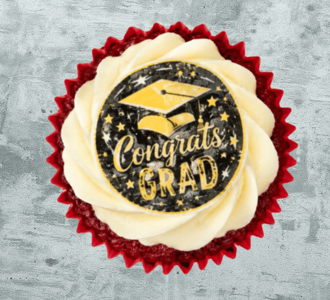 2026 Graduation Day - Red Velvet Cupcake + "Graduation" toppers (Box of 16)