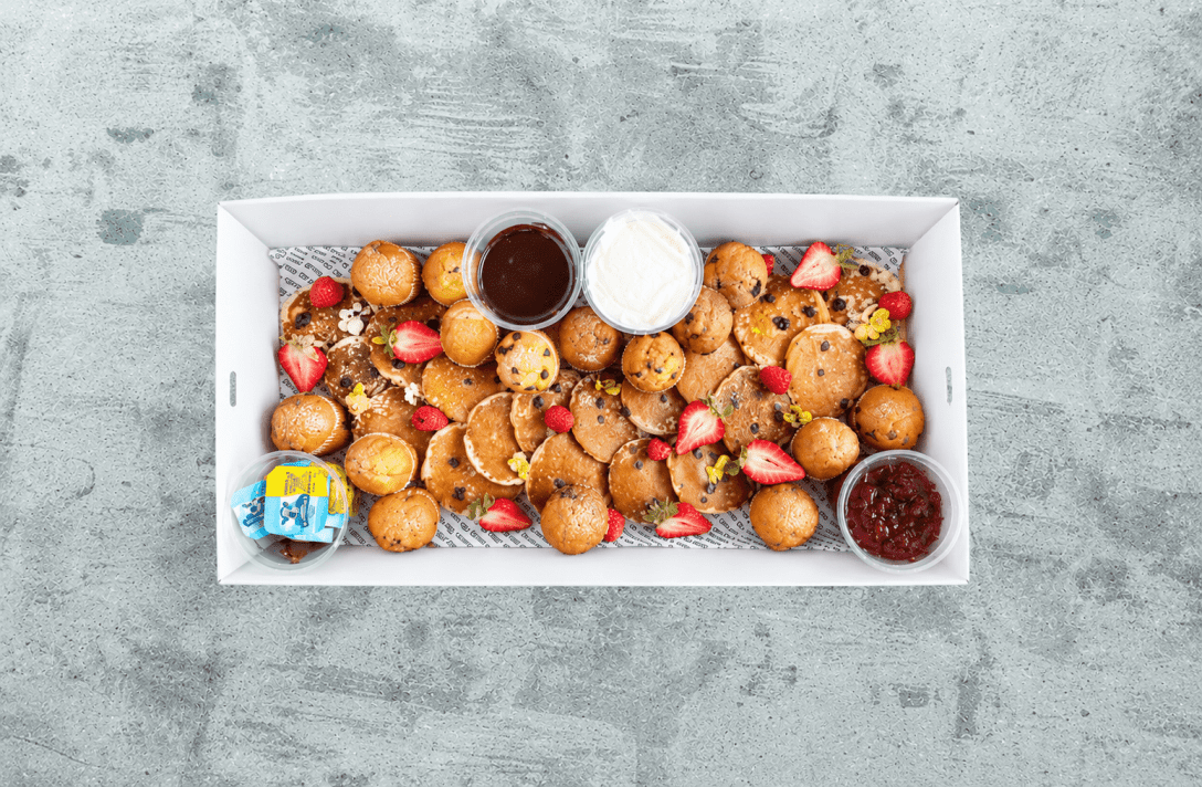 Chia & Blueberry Pancakes + Mini Muffin Platter (Box of 33)
