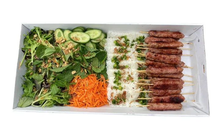 Vietnamese Pork (Nem Nuong) Skewers and Noodle Salad Platter