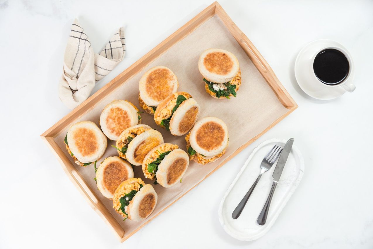 Vegetarian Breakfast scrambled Egg, Zaatar, Spinach and Feta Muffin