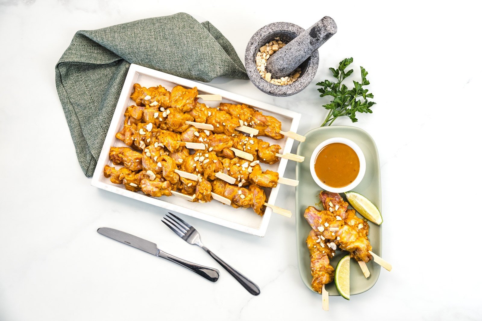 Chicken Satay Skewers Served With Satay Sauce