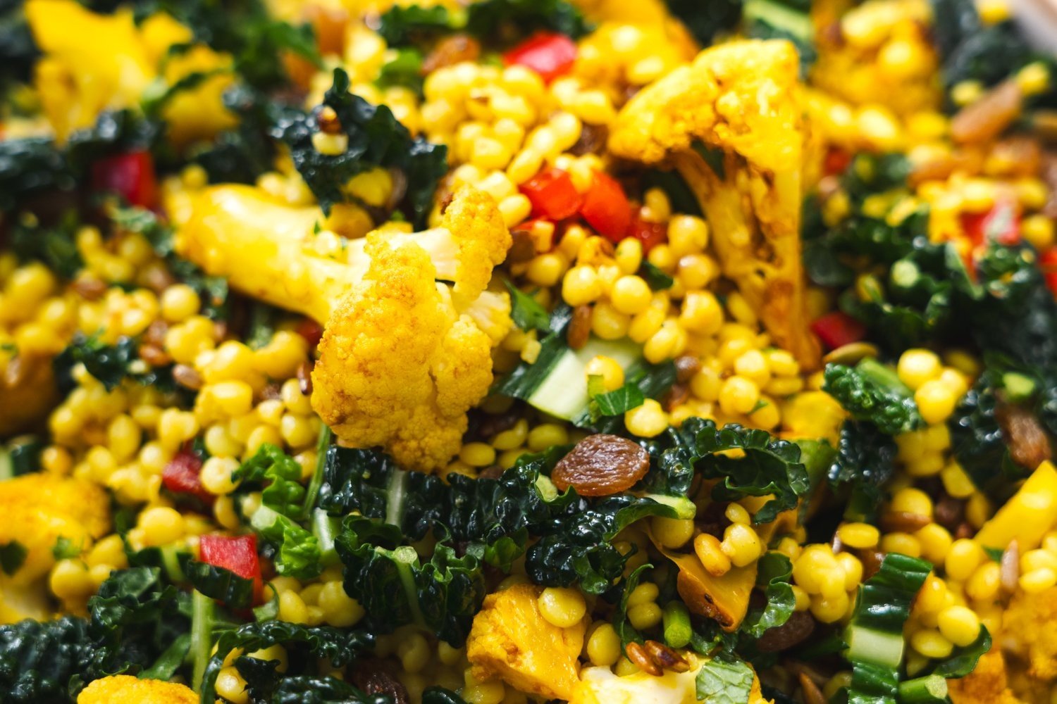 Small Turmeric Spiced Pearl Couscous and Roast Cauliflower Salad- Feeds 8-10