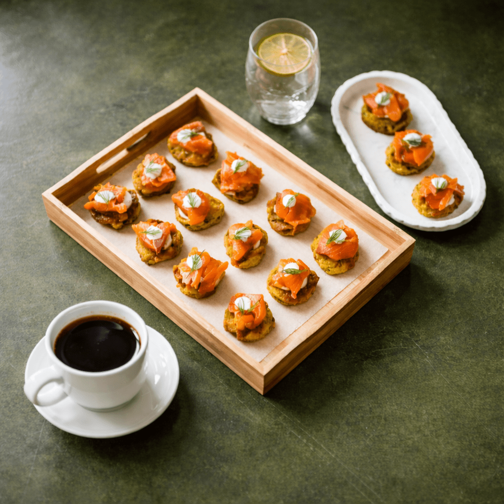 Sweetcorn Fritters, Smoked Salmon, Dill Sour Cream