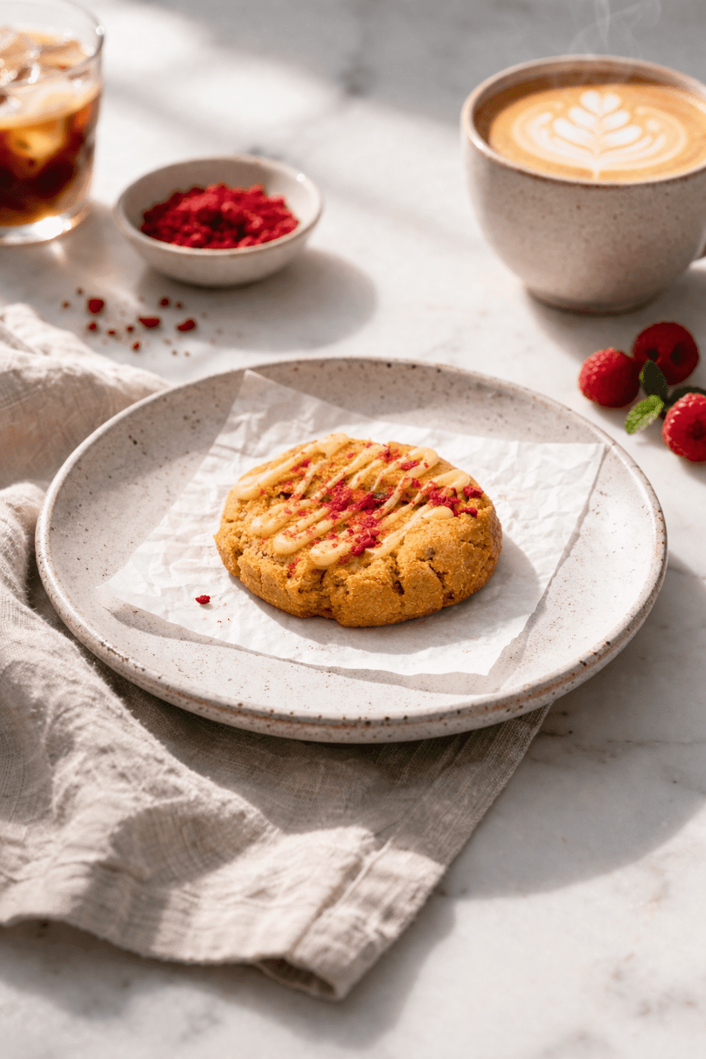 Cookie, Freeze-Dried Strawberry, White Chocolate Drizzle