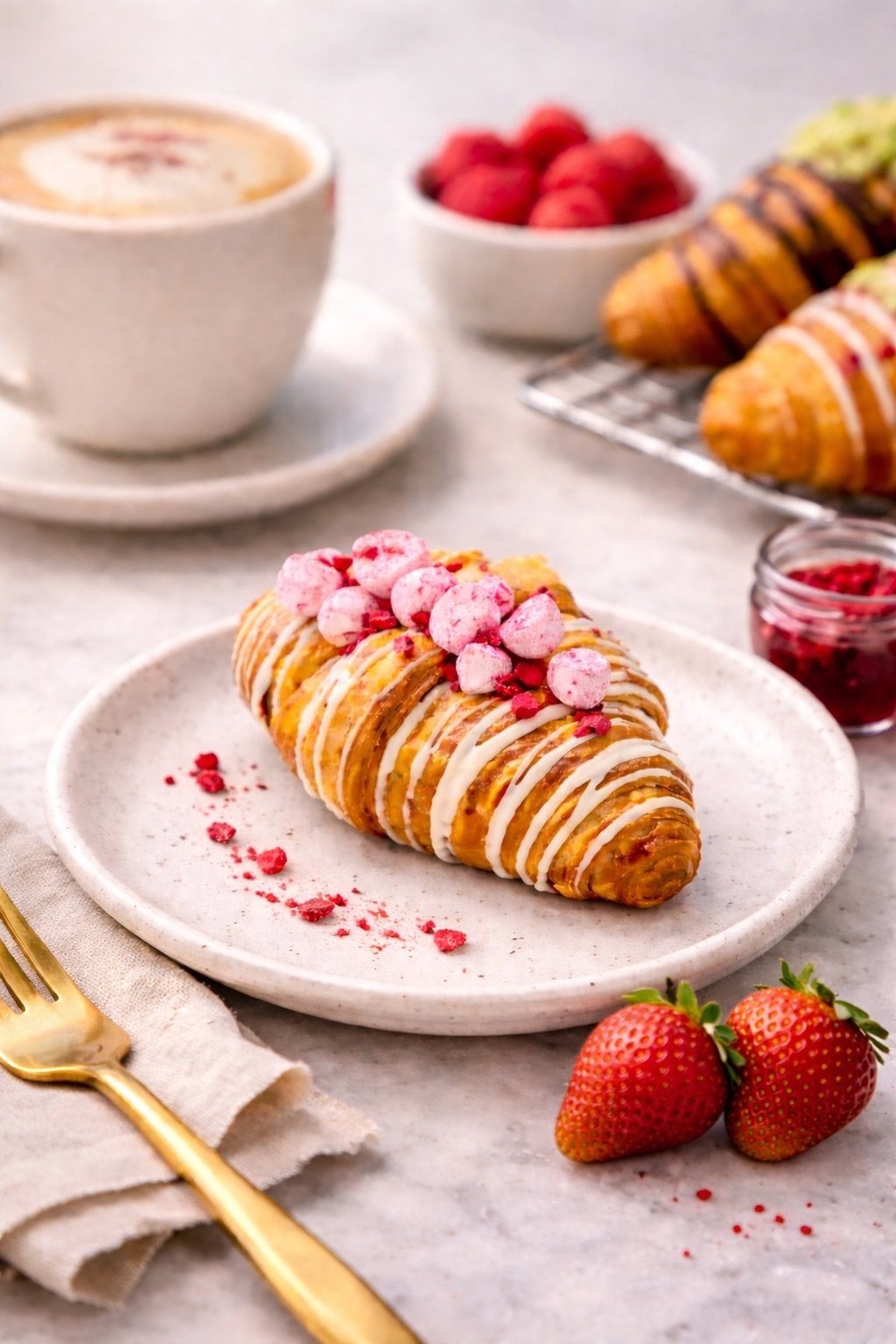 Croissant, Lemon Curd And Meringue, Freeze-Dried Raspberry