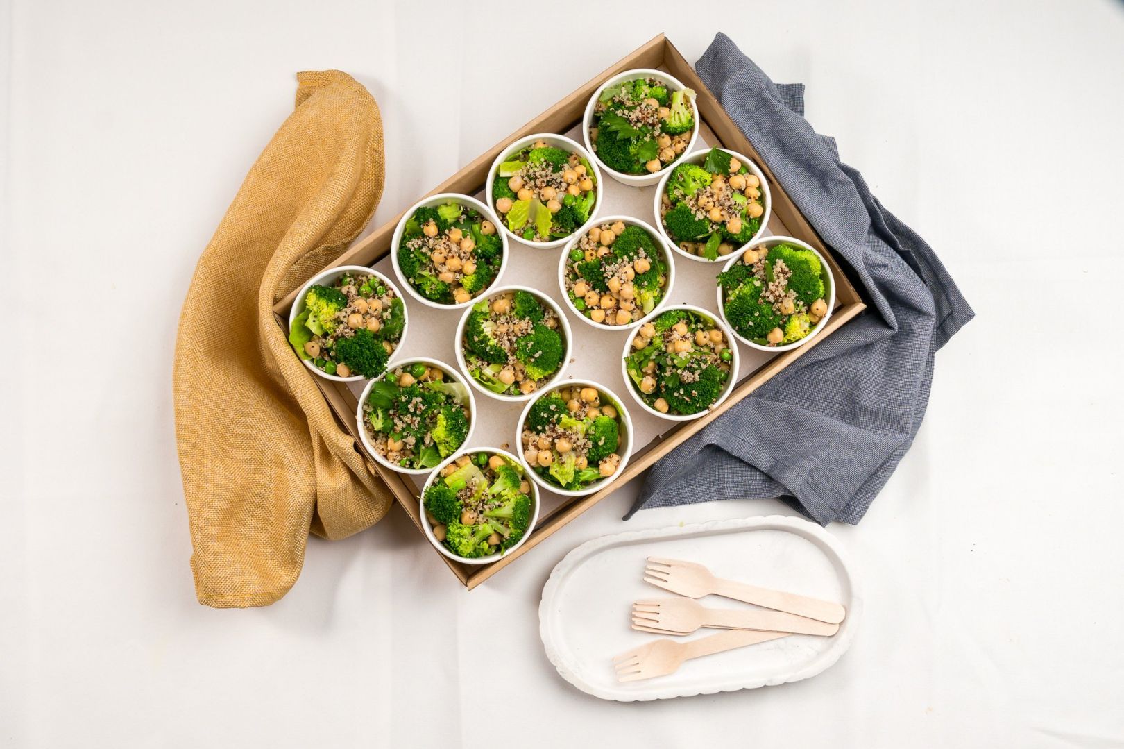 Healthy Salad Mini Cup, Quinoa, Chickpeas, Broccoli, Green Peas, Cos Lettuce, Gluten-Free Soy Toasted Seeds, Parsley, Mint With Seeded Mustard & Sherry Vinegar