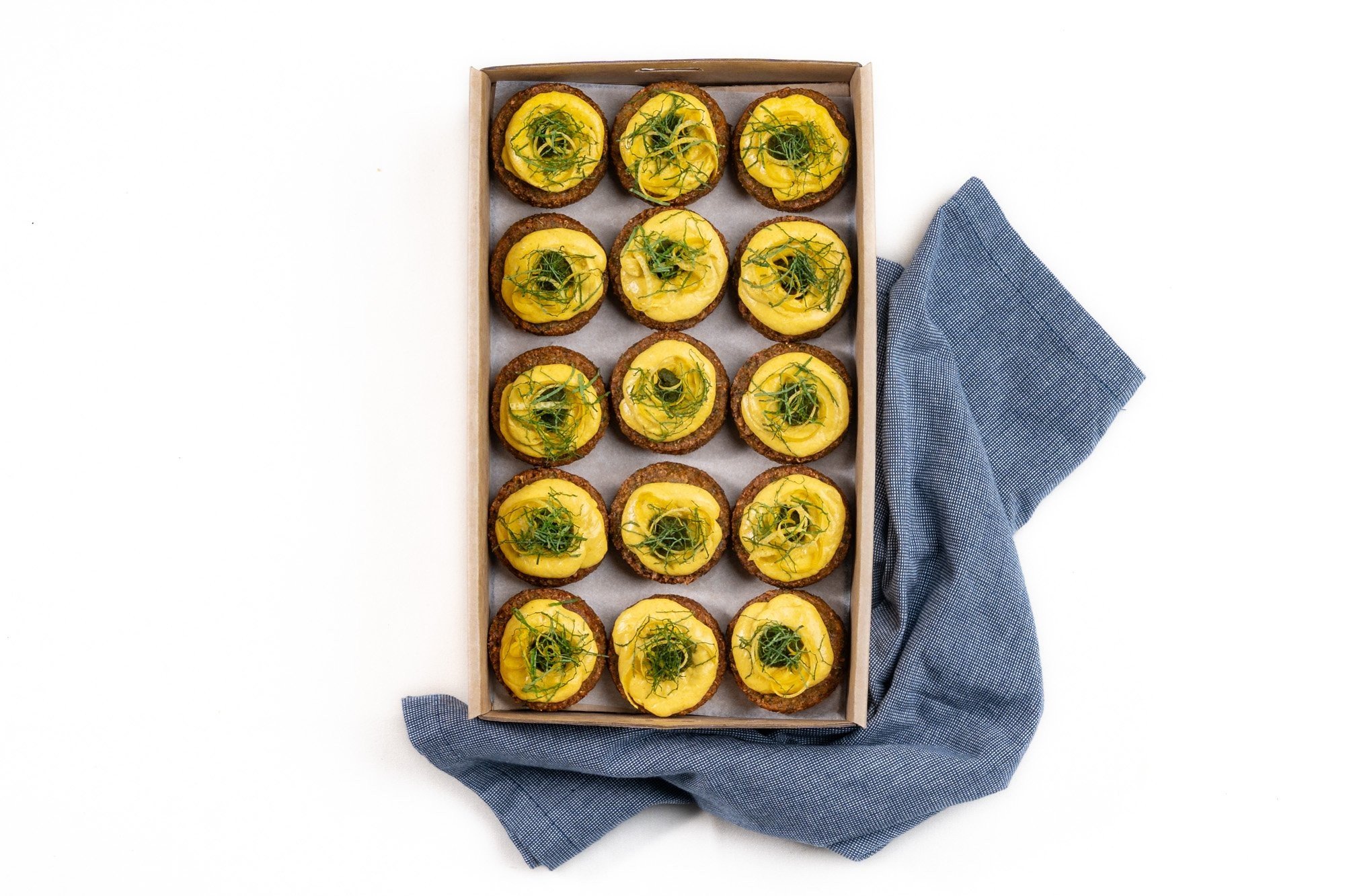 Falafel Bites, Turmeric & Lemon Rind Coconut Yoghurt ,Green Harissa