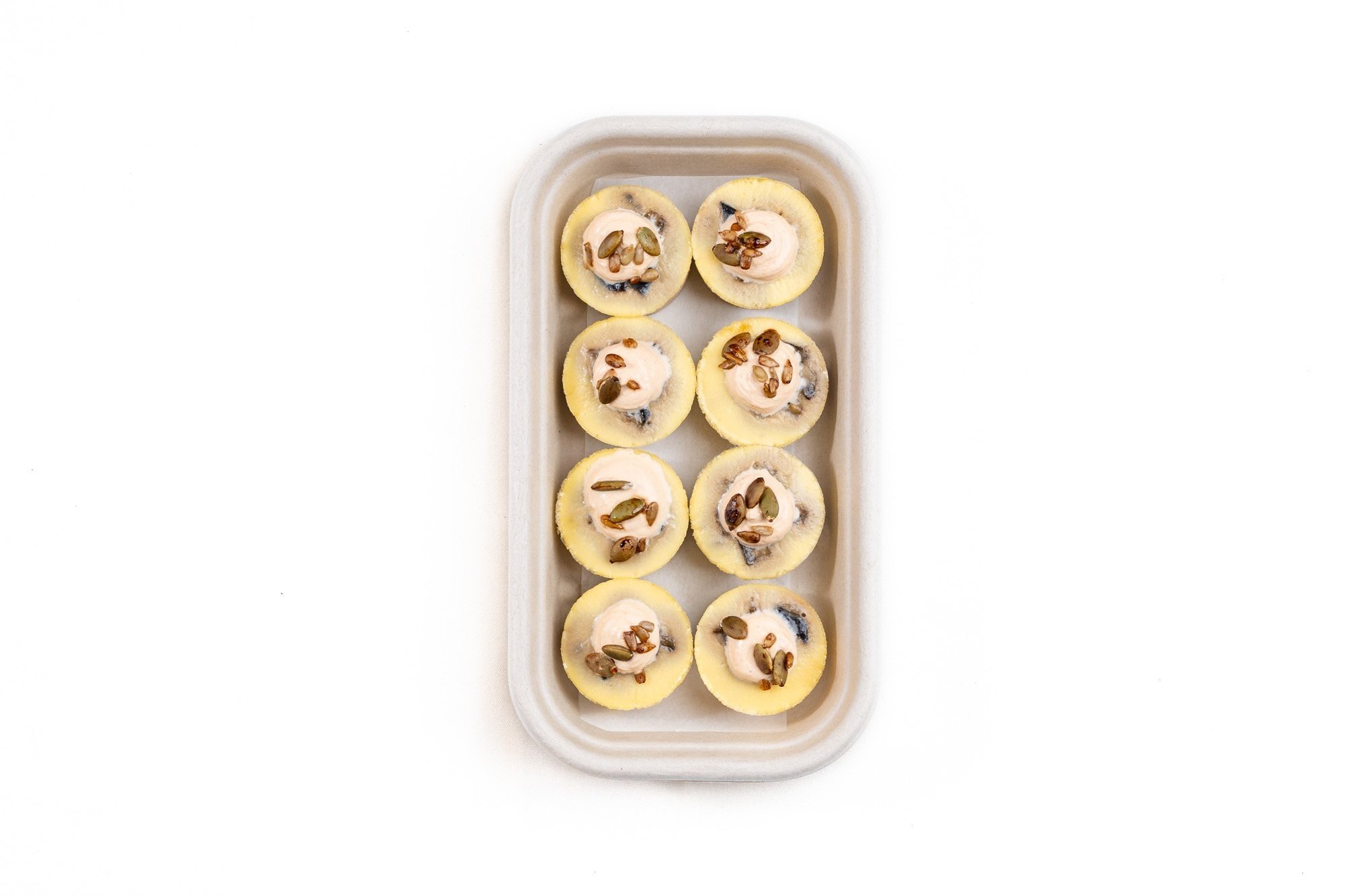 Gluten Free Eggplant and Harissa, Whipped Feta, Toasted Seeds Frittata Bites